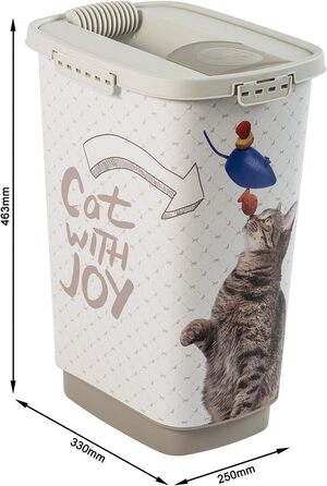 Контейнер для корму Rotho MyPet Cody 25 л з кришкою та дозатором, пластик BPA-free, антрацит/білий, з малюнком кота