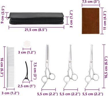Набір професійних ножиць для собак з нержавіючої сталі - для всіх порід - з витончувальними ножицями, гребінцем та регулятором