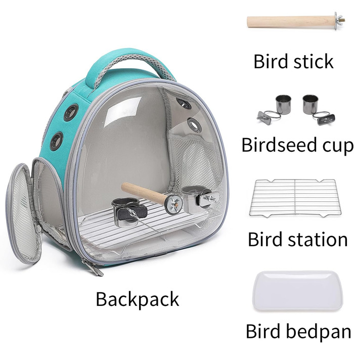 Рюкзак-переноска для тварин Ioview: для хом'яків, кроликів, птахів, котів, собак, черепах, їжаків (зелений + аксесуари)