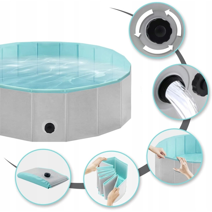 Складаний басейн для собак, сірий, 160x30 см, 600 л