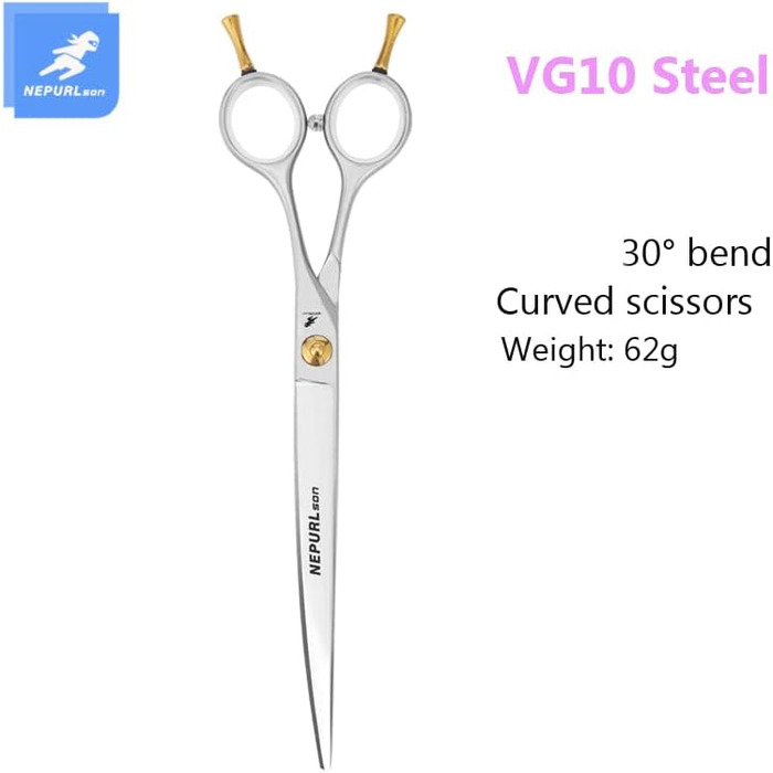 Професійний набір ножиць для грумінгу домашніх тварин 19,1 см (прямі, зігнуті), ножиці для фінальної обробки, сталь VG10