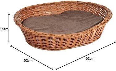 Будка-лежанка для собак та котів розміром 52x42x14 см з подушкою, плетіння з лози