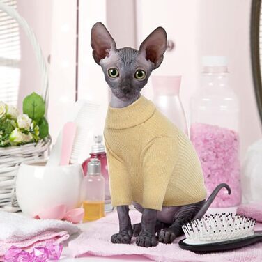 Теплий жилет для безшерстих котів з високим коміром, дихаючий, стильний одяг для котів, жилет-пуловер для кошенят з візерунками, піжама-костюм для Sphynx, Cornish Rex, Devon Rex, Peterbald (S, Хакі)