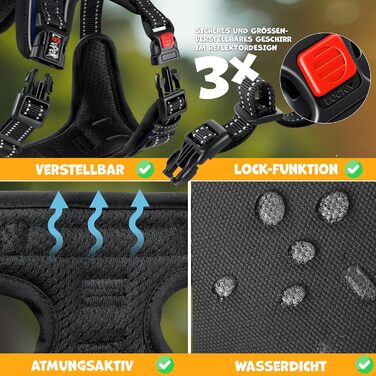 Шлейка для собак LOVPET® без натягу та тяги для маленьких собак та цуценят, дихаюча та м'яка, світловідбиваюча | Безперетягувальна шлейка з ручкою та рулонами для відходів | Регульована шлейка Navy Blue - L Navy Blue