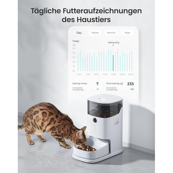 Автоматичний годівниця для котів PETGUGU з таймером та керуванням через APP, керамічний набір для котів та собак, для кількох тварин (PF2)