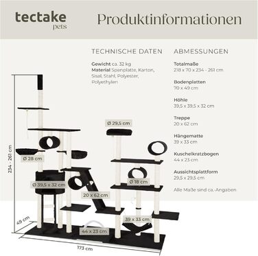 Драбина-кіготь Tectake Snooky | Ігровий центр для котів з багатоярусною драбиною та оглядовими платформами (сірий, чорний)