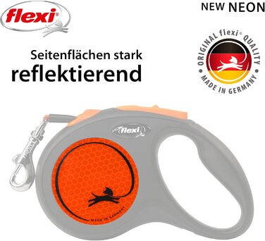 Висувна обплітальна повідка для собак FLEXI New Comfort, 5 м, розмір M, рожева (чорний/неоновий помаранчевий)