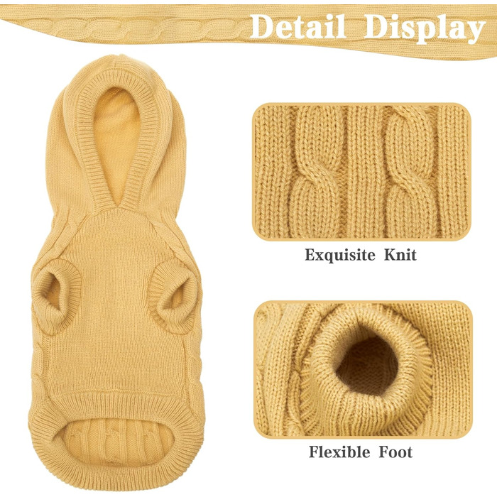 Пуловер зимовий для собак та котів PUPTECK, кремовий, L (Обхват грудей 40 см, довжина спини 40 см)