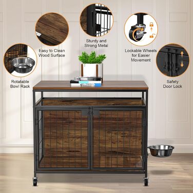 Клітка для собак великих порід VyGrow з подвійними дверцятами, міцна, з поворотними колесами, 99.9 x 71.1 x 80.1 см