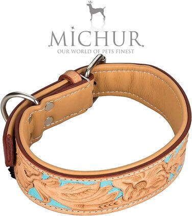 Обідній шкіряний нашийник для собак Mariano, бежевий, блакитний, коричневий, з візерунком квітів, розмір 24-28,5 см