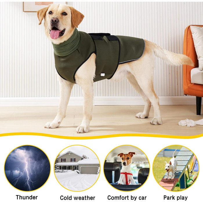Заспокійливий одяг для собак Yanmucy 2 в 1: куртка для зменшення тривоги з капюшоном та захистом вух. Ідеально для собак, які бояться феєрверків та грози (зелений, M)