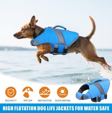 Рятувальний жилет для собак Oslueidy, висока плавучість, відбиваючий елемент, блакитний, розмір M