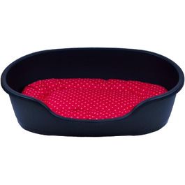 Корзина для собак Adena 110 x 74 см, антрацит + подушка з принтами, червона (58 x 38 x 20 см)