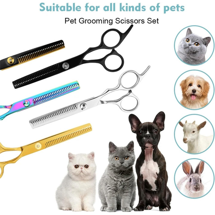 Професійний набір ножиць для собак 6 в 1: 6,6' - ідеально для грумінгу собак, котів та інших тварин. В комплекті: прямі, зубчасті та вигнуті ножиці (чорний + жовтий)