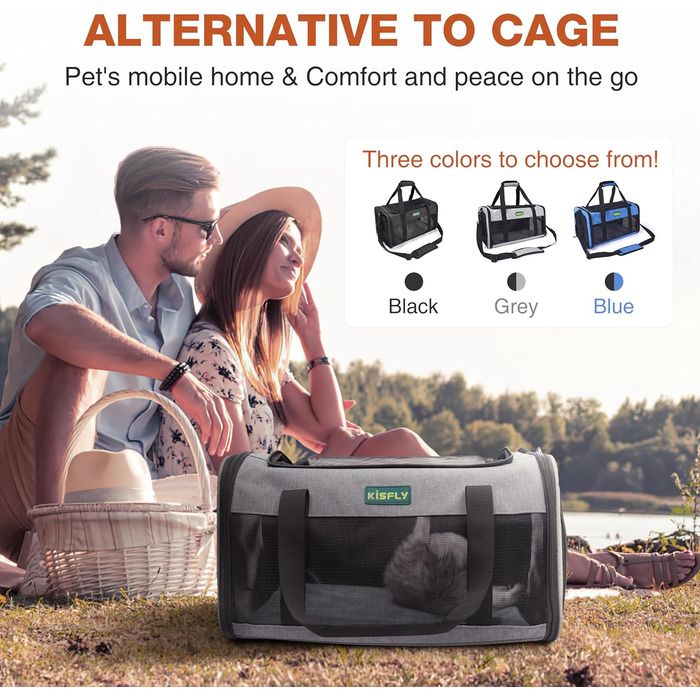 Транспортувальна сумка для тварин, схвалена TSA, сіра, 43.2 x 27.9 x 24.1 см, для котів та собак до 5.4 кг, з туалетом для котів