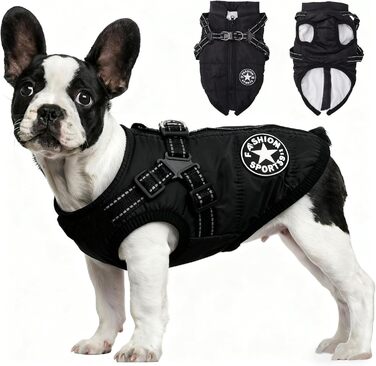 Теплий та водонепроникний зимовий одяг для собак, куртка з повдзем, чорний колір, розмір S