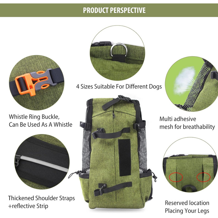 PETCUTE Рюкзак для собак і котів, переноска для тварин, рюкзак-переноска для подорожей, рюкзак з вентиляцією для маленьких і середніх собак і котів до 10 кг, трав'яно-зелений M (до 10 кг)