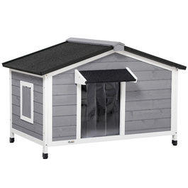 PawHut Fir Wood Dog Fornel Атмосферостійка будка для собаки з відкривається асфальтовим дахом і знімним дном сірого кольору 109x79x72см для великих собак