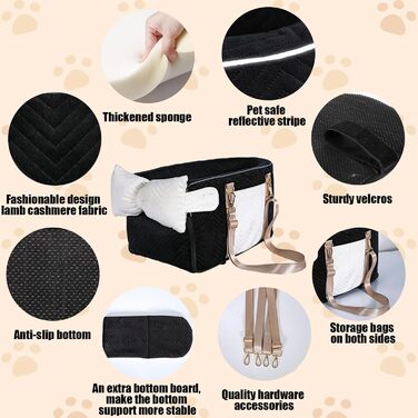 Автокрісло для собак - підставка для тварин у машину з ременем безпеки та м'яким сидінням, чорний (до 6,8 кг)