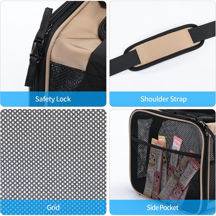 Розширювана переноска для домашніх тварин Wakytu для собак та котів, велика сумка для подорожей з 5 сітчастими вікнами (Коричнева, L)