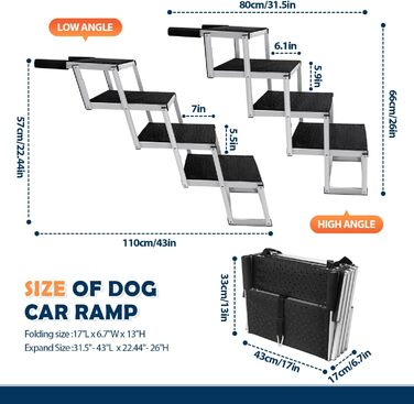 Сходинка для собак у машину: легка алюмінієва складана пандус для домашніх тварин з неслизькою поверхнею (4 сходинки)