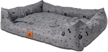 Ліжко для собак PaLulli: зручне, водонепроникне, з м'яким знімним подушкою, 115x85x18 см (сірий з лапами)