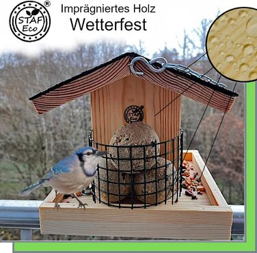 Дерев'яне годівничка для птахів STAFECO: для балкона, саду, з натурального дерева, ручної роботи