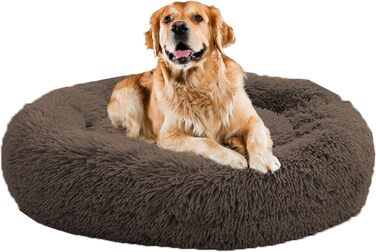 Заспокійливе ліжко для цуценят у вигляді пончика, для дому, цуценята, кругле, плюшеве, миється, собаче ліжко-софа, ліжко, подушка для домашніх тварин для маленьких/середніх собак, котів, собачий кошик, 80 см, (130 см/51 дюйм, колір кава)