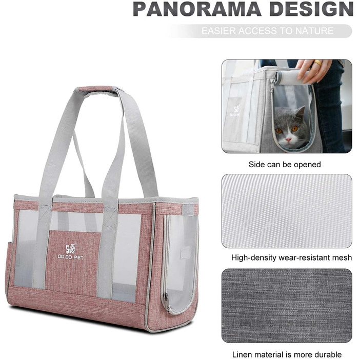 PETCUTE Сумка-переноска для собак і котів з знімною підстилкою, безпечний поводок, дихаюча переноска для котів та маленьких собак, схвалена авіакомпаніями (S, Рожевий)