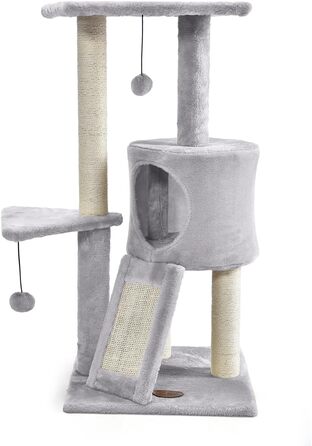 Дряпак для котів PATAM з натурального сизалю з котячою печерою та рампою, посилена основа та легка збірка – висота 83,5 см, іграшки Бежевий (Світло-сірий)