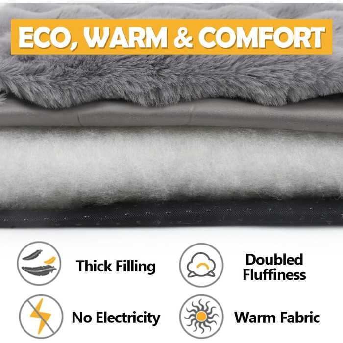 Самогріюча ковдра для котів та собак XIAPIA, фланелева, без кабелів, тепла, миється, термоковдра для котів, подушка для котів, для дому та авто, сіра, 60 x 45 см, M
