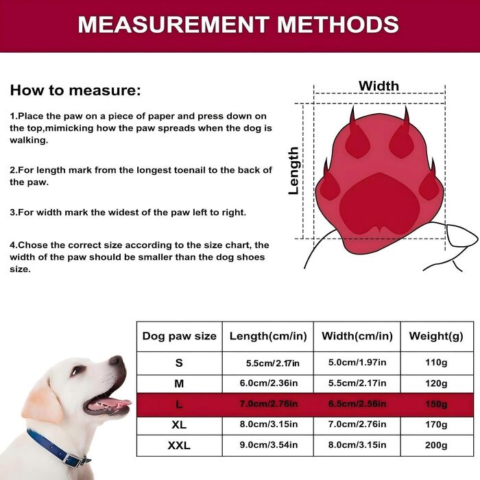 Чоботи для собак Dricar: захист лап, антиковзаючі, водонепроникні, 4 шт., червоні, розмір L