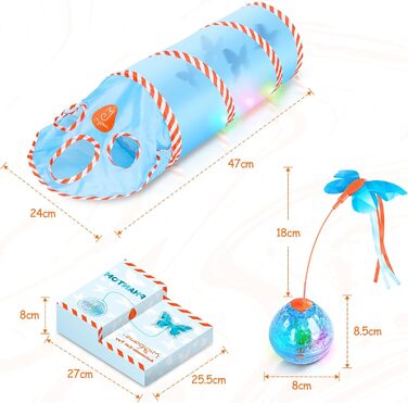 Інтерактивна іграшка для котів Migipaws 2-в-1: електричний м'ячик у тунелі, програмоване управління, іграшка-піймалка метеликів 2.0