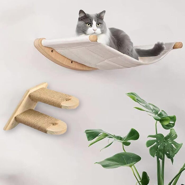 REDKNOT Кліматична стіна для котів з гамаком та драбиною, котячий комплекс на стіну з сизалевим когтеточкою, до 20 кг