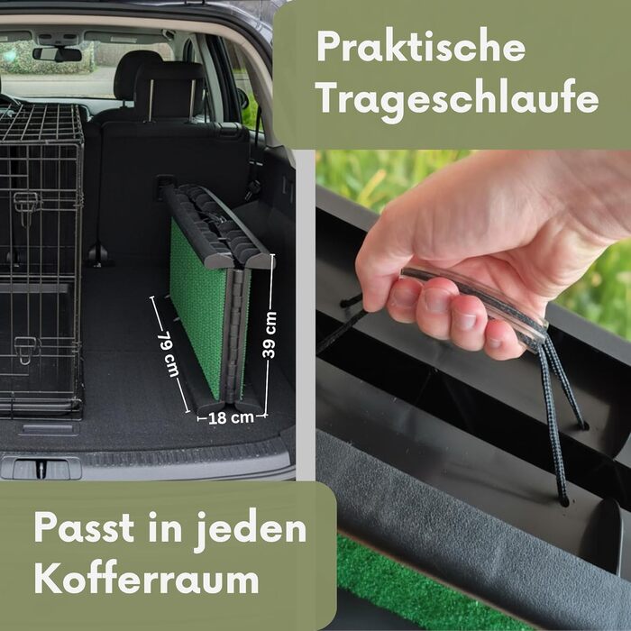 Рампа для собак Hunderampe - антиковзка з штучним газоном, складна, до 90 кг, 157x40 см. Підходить для автомобіля