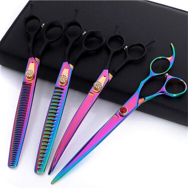 Професійна ножиця для стрижки собак Profi Hunde Haarschere, 8.0 дюймів, ефілююча ножиця, вигнута ножиця, гребінець для грумінгу, фіолетовий колір