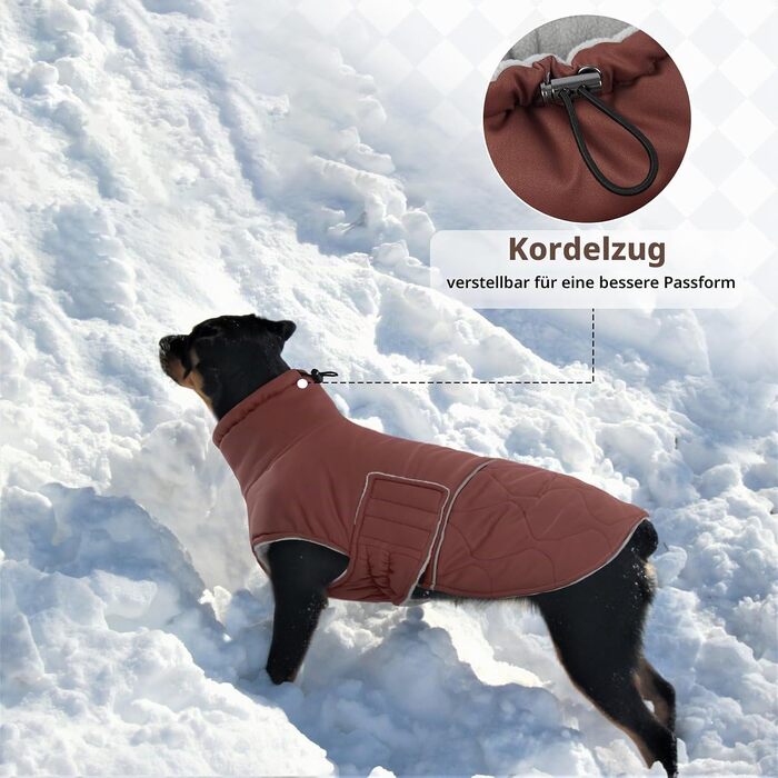 Зимовий теплий одяг для великих собак (3XL) з отвором для шлейки, підкладкою та утеплювачем, червоно-коричневий (для золотистого ретривера, лабрадора, німецької вівчарки)