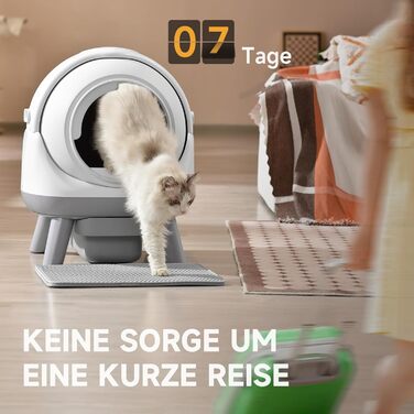 Автоматичний лоток для котів ELS PET з самоочищенням, захистом від розльоту, керуванням через додаток, без запаху, з килимком для котячого туалету та пакетами для сміття (для кількох котів) (Чорний та Сірий) (Білий Сірий)