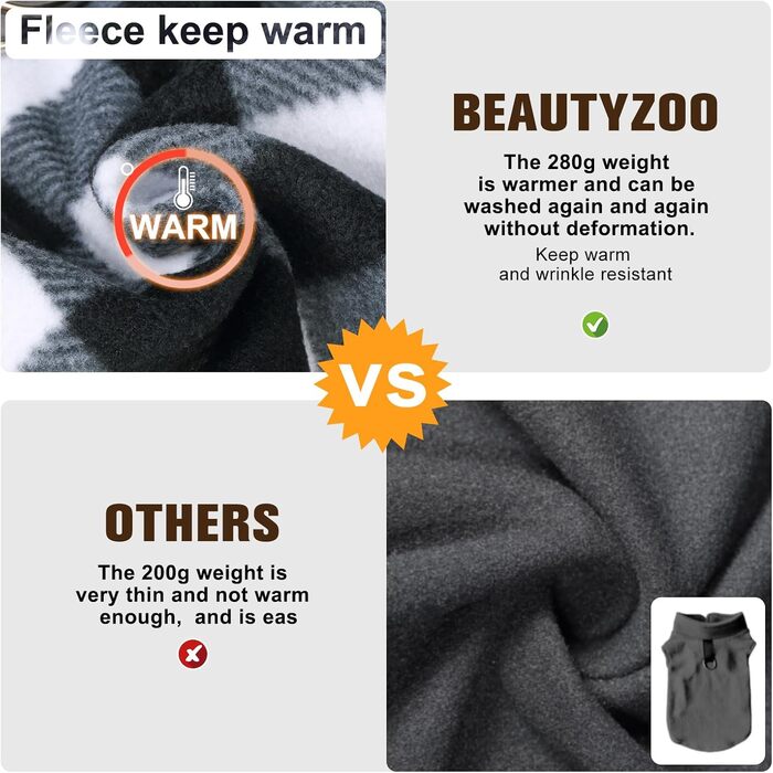 Теплий плед-жилет для собак BEAUTYZOO: флісова жилетка, вітрозахисна куртка для маленьких та середніх порід, XS, S, цуценята, з кільцем для повідка, класичний візерунок буйвола