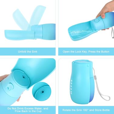 Портативна пляшка для води для собак та котів JOPHEK 300 мл з фільтром з активованого вугілля, блакитна