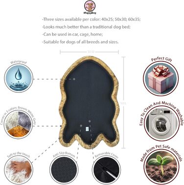 Ортопедичне собаче ліжко iHAPPYDOG з штучного хутра: м'яке, водонепроникне, з Memory Foam, для собак маленьких, середніх, великих та XL, коричневе, велике/екстра-велике (60x35 см)