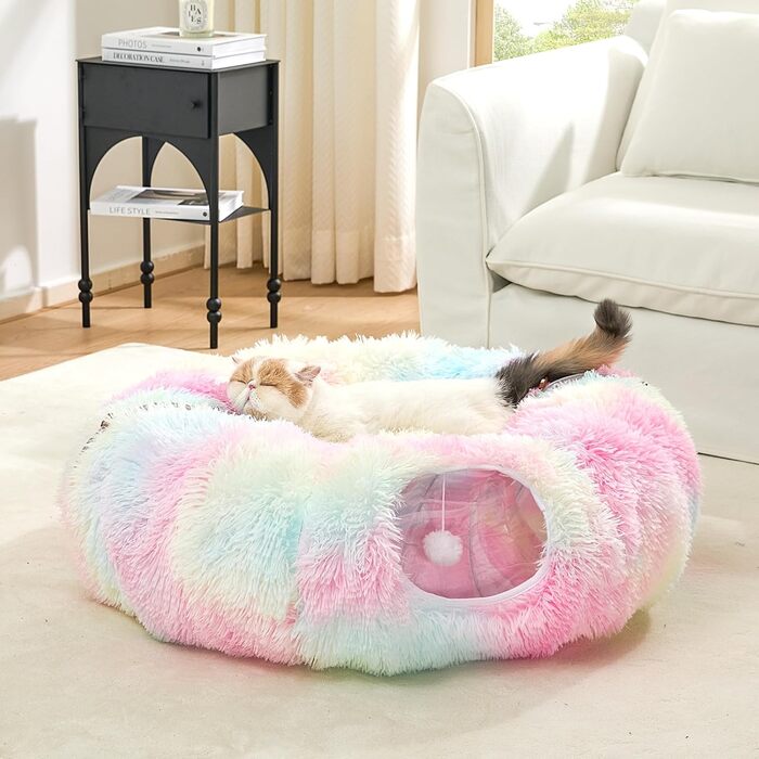 Тунель-ігровий комплекс для котів з лежаком, XXL, з бавовняного плюшу, з іграшками, для котів, кроликів, ховрашків, кольоровий