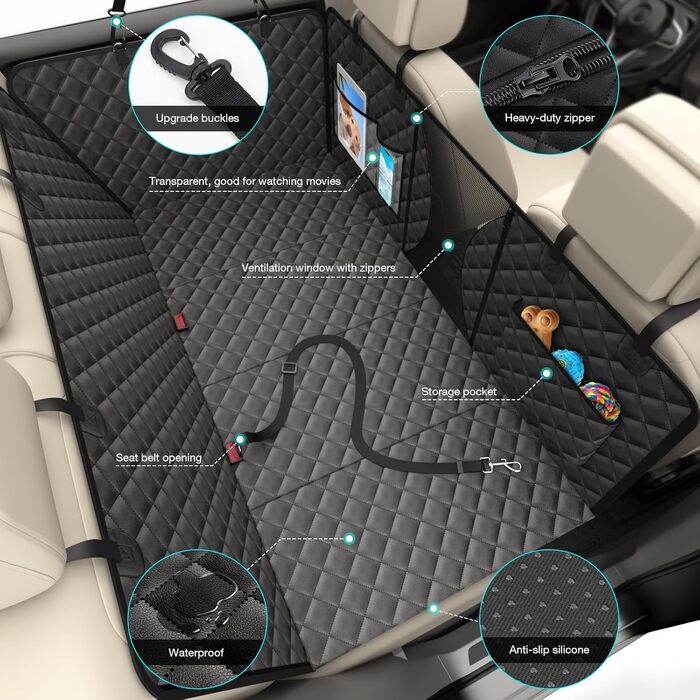 Захисний чохол на сидіння автомобіля для собак AsFrost, PU-шкіра, водовідштовхувальний, стійкий до подряпин, з жорсткою основою, для подорожей, кемпінгу, собачої лежанки