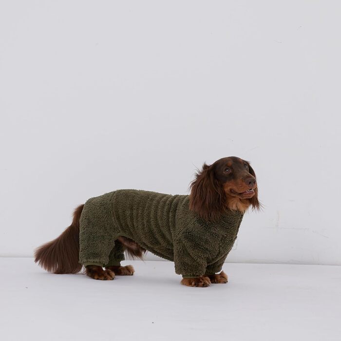 Теплий халат-комбінезон для собак з мотивом такси, з високим коміром, для зими, м'який, зручний, піжама для собак, одяг (темно-зелений, розмір M)