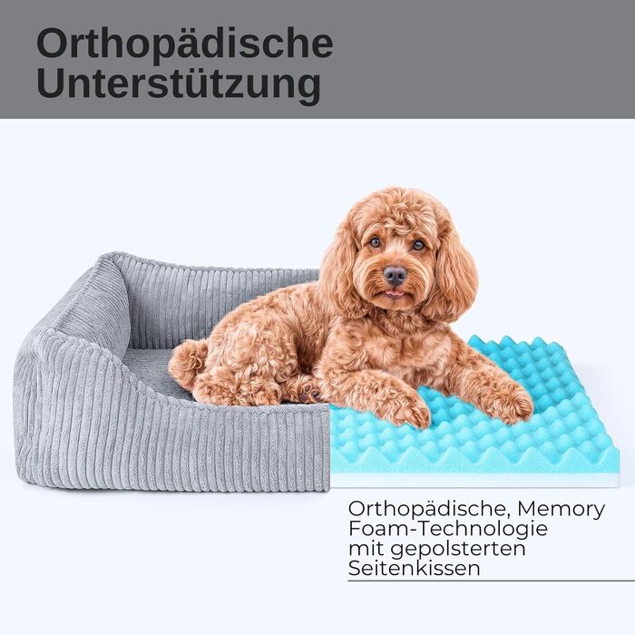 PAW WOW Антон ортопедичне ліжко для собак, сіре, 100x70 см – лежак для малих, середніх і великих порід