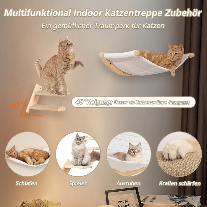 REDKNOT Кліматична стіна для котів з гамаком та драбиною, котячий комплекс на стіну з сизалевим когтеточкою, до 20 кг