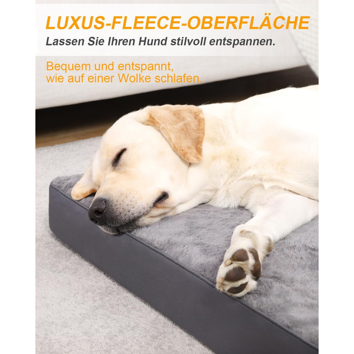 Ортопедичне ліжко для собак великих порід KSIIA, 91x68 см, знімний чохол, двостороннє, темно-сірий колір