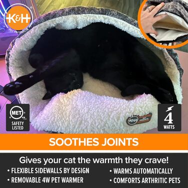 Обігріте термоліжко для котів K&H PET PRODUCTS, кругле велике сіре ліжко для котів та маленьких собак, для дому, 35,6x45,7 см