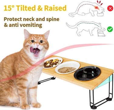 Набір мисок для котів Ousiya Katzennapf Erhöht (3 шт.) з кераміки з підставкою з силікону, 15° нахил, для оптимальної постави при годуванні, запобігає блювоті