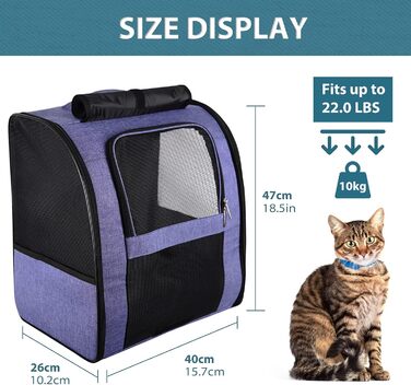 PETCUTE Рюкзак для собак і котів, переноска для тварин з сіткою, дихаючий рюкзак для вигулу, фіолетовий (M)